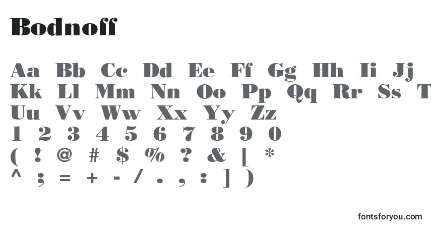 Fuente Bodnoff - alfabeto, números, caracteres especiales