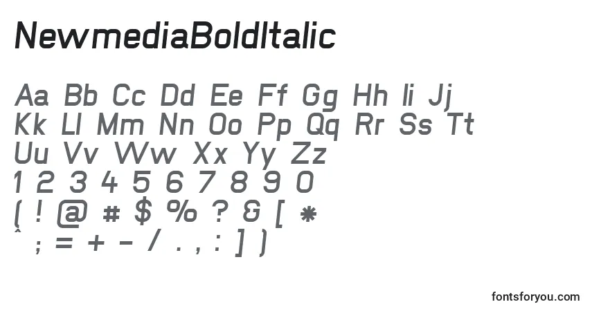 A fonte NewmediaBoldItalic – alfabeto, números, caracteres especiais