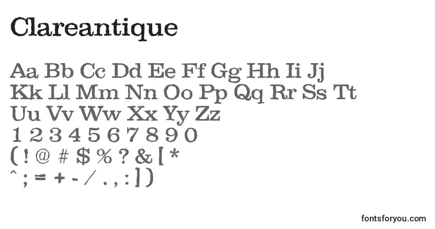 A fonte Clareantique – alfabeto, números, caracteres especiais