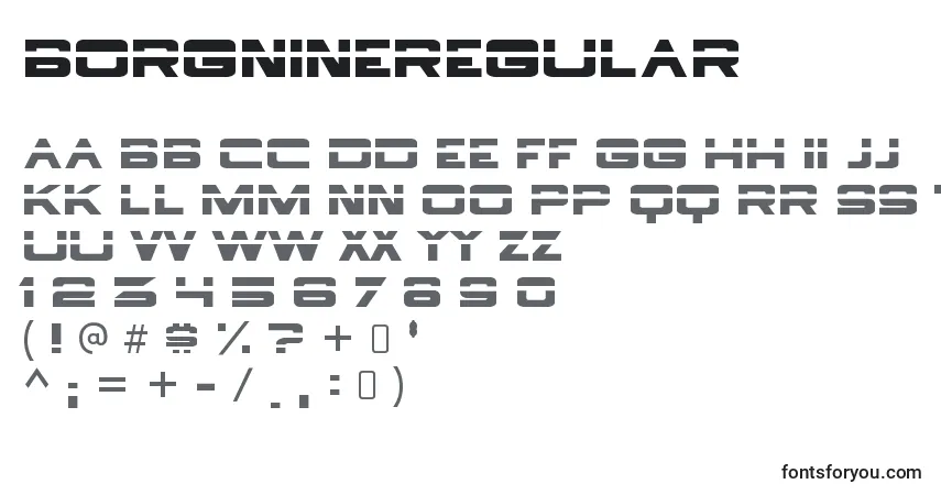 Czcionka BorgnineRegular – alfabet, cyfry, specjalne znaki