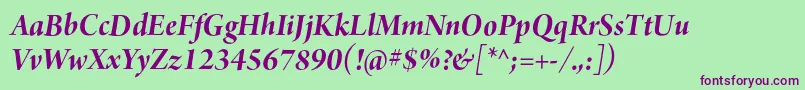 ArnoproBolditalic36pt Font – Purple Fonts on Green Background