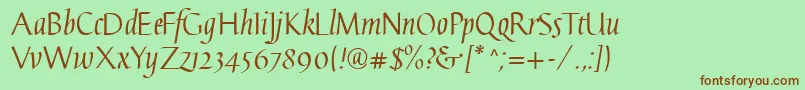 GaiusLtRegularStraight-Schriftart – Braune Schriften auf grünem Hintergrund