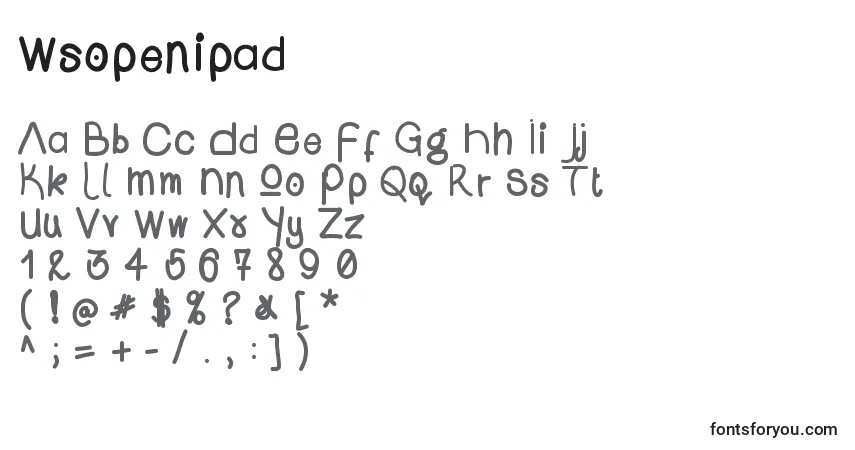 A fonte Wsopenipad – alfabeto, números, caracteres especiais