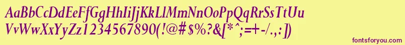 PurloincondensedBoldItalic Font – Purple Fonts on Yellow Background