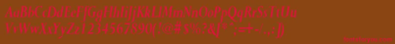 PurloincondensedBoldItalic-Schriftart – Rote Schriften auf braunem Hintergrund