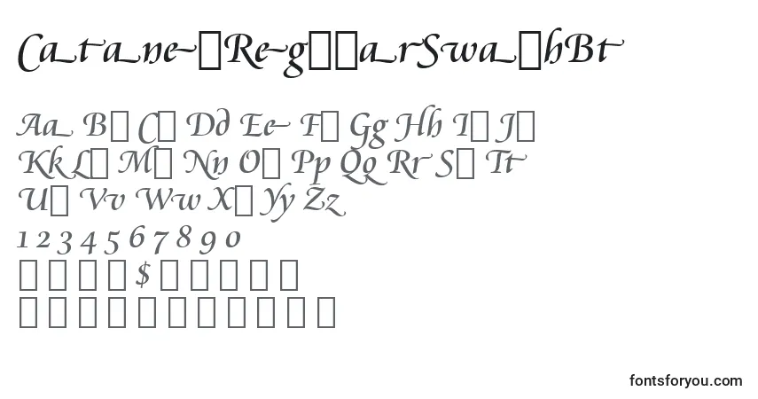 Czcionka CataneoRegularSwashBt – alfabet, cyfry, specjalne znaki