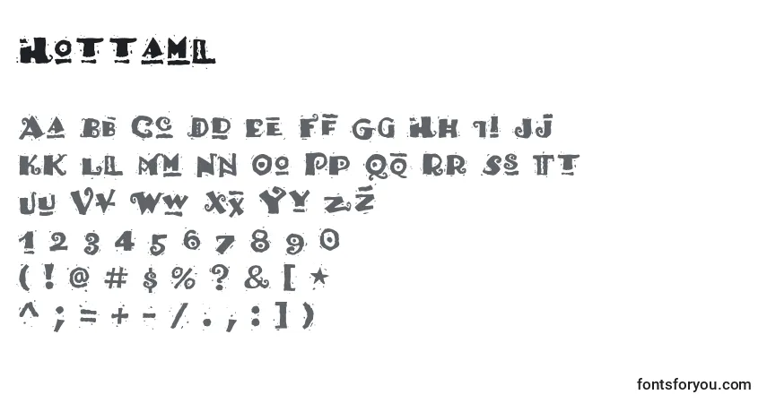 A fonte Hottaml – alfabeto, números, caracteres especiais