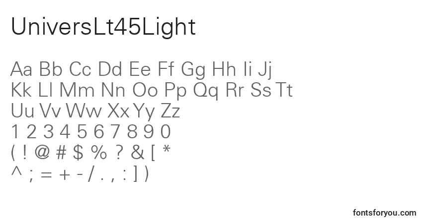 A fonte UniversLt45Light – alfabeto, números, caracteres especiais