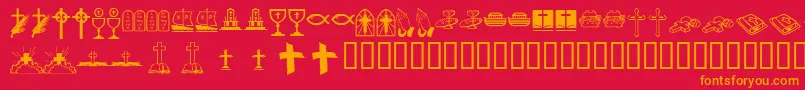 フォントKrLyndasChristianDings – 赤い背景にオレンジの文字