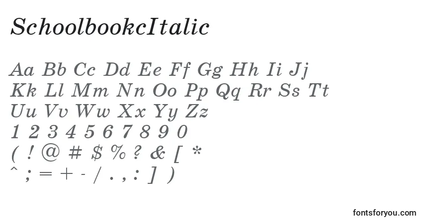 Шрифт SchoolbookcItalic – алфавит, цифры, специальные символы