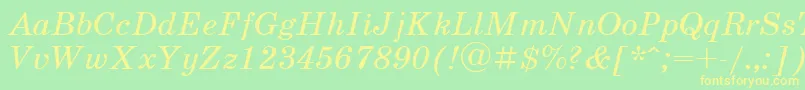 SchoolbookcItalic-Schriftart – Gelbe Schriften auf grünem Hintergrund