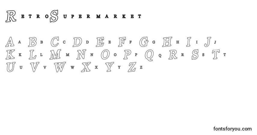 Schriftart RetroSupermarket – Alphabet, Zahlen, spezielle Symbole