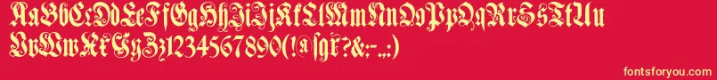 Fonte Muenchnerfraktur – fontes amarelas em um fundo vermelho