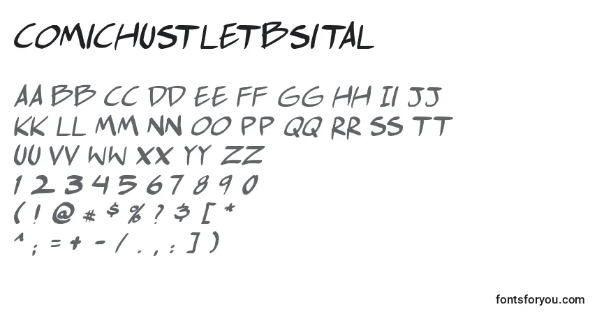 Czcionka Comichustletbsital – alfabet, cyfry, specjalne znaki