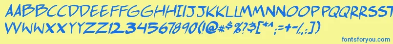 Comichustletbsital Font – Blue Fonts on Yellow Background