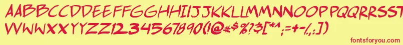 Comichustletbsital-Schriftart – Rote Schriften auf gelbem Hintergrund