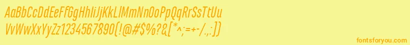 フォントMarianinaCnFyItalic – オレンジの文字が黄色の背景にあります。