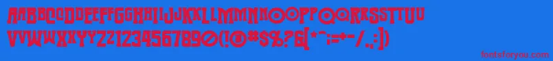 Warmongerbb-Schriftart – Rote Schriften auf blauem Hintergrund