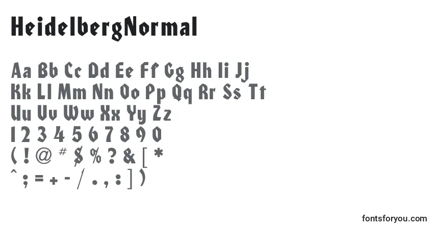 A fonte HeidelbergNormal – alfabeto, números, caracteres especiais