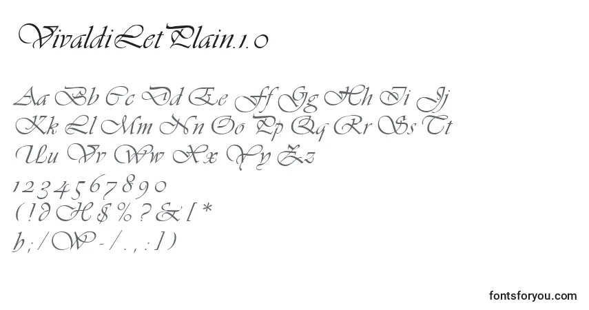 Czcionka VivaldiLetPlain.1.0 – alfabet, cyfry, specjalne znaki