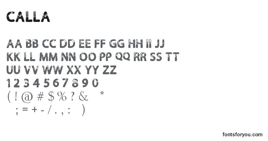 Czcionka Calla – alfabet, cyfry, specjalne znaki