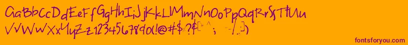 Uneven-Schriftart – Violette Schriften auf orangefarbenem Hintergrund