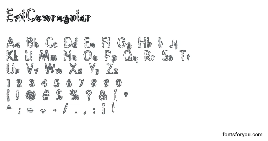 Schriftart EvilCowregular – Alphabet, Zahlen, spezielle Symbole