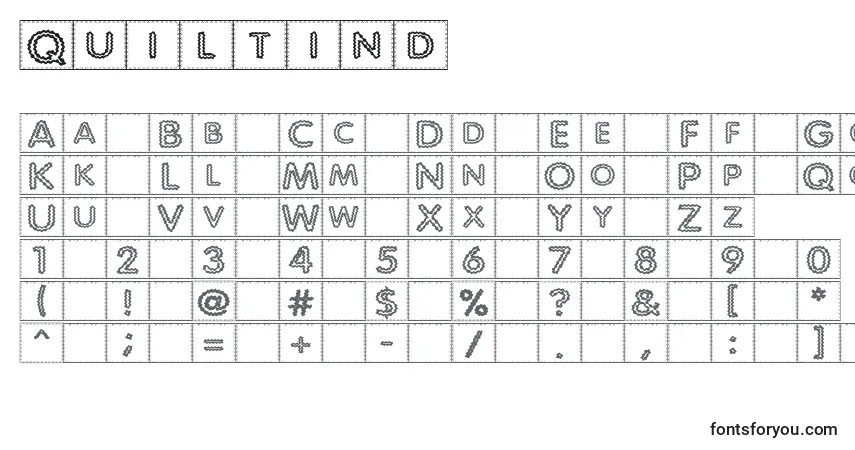 Czcionka Quiltind – alfabet, cyfry, specjalne znaki