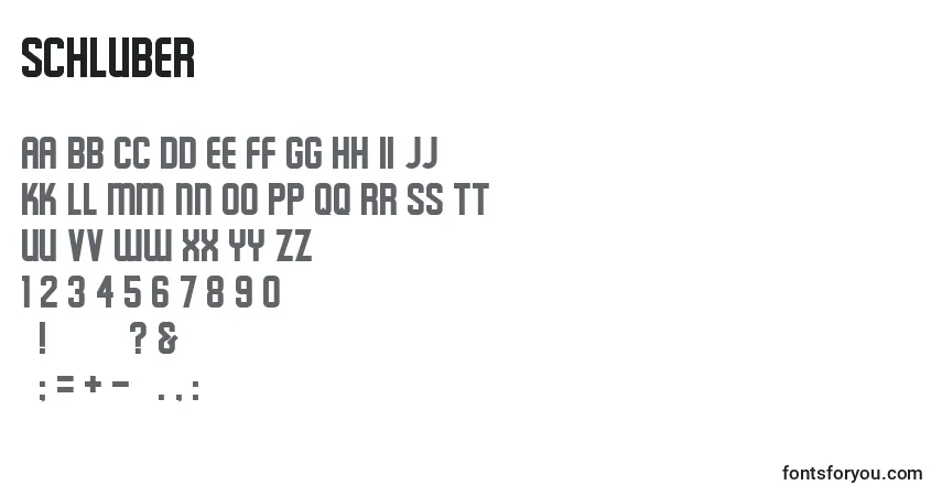 Schriftart Schluber – Alphabet, Zahlen, spezielle Symbole