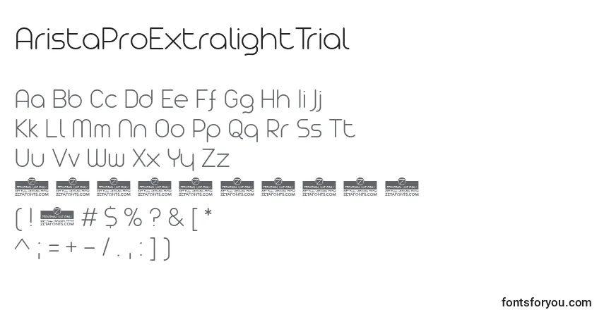 A fonte AristaProExtralightTrial – alfabeto, números, caracteres especiais