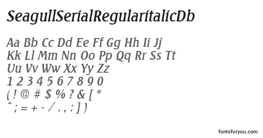 Czcionka SeagullSerialRegularitalicDb – alfabet, cyfry, specjalne znaki