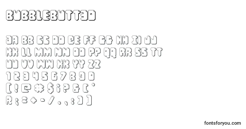 Schriftart Bubblebutt3D – Alphabet, Zahlen, spezielle Symbole