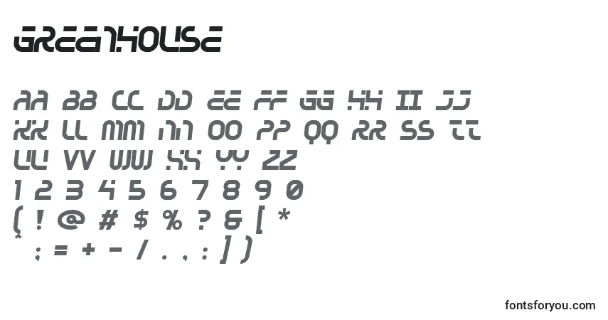 Schriftart Greenhouse – Alphabet, Zahlen, spezielle Symbole