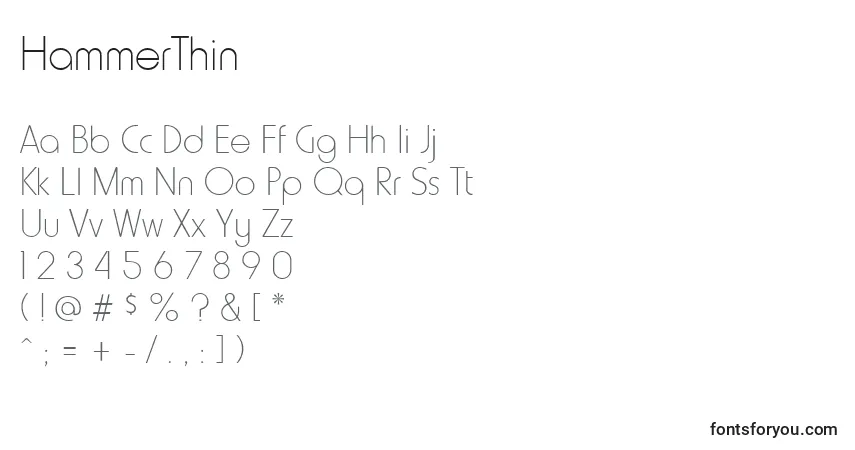A fonte HammerThin – alfabeto, números, caracteres especiais
