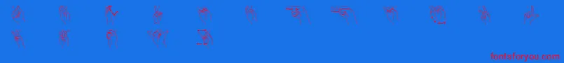 Fingersigning-Schriftart – Rote Schriften auf blauem Hintergrund