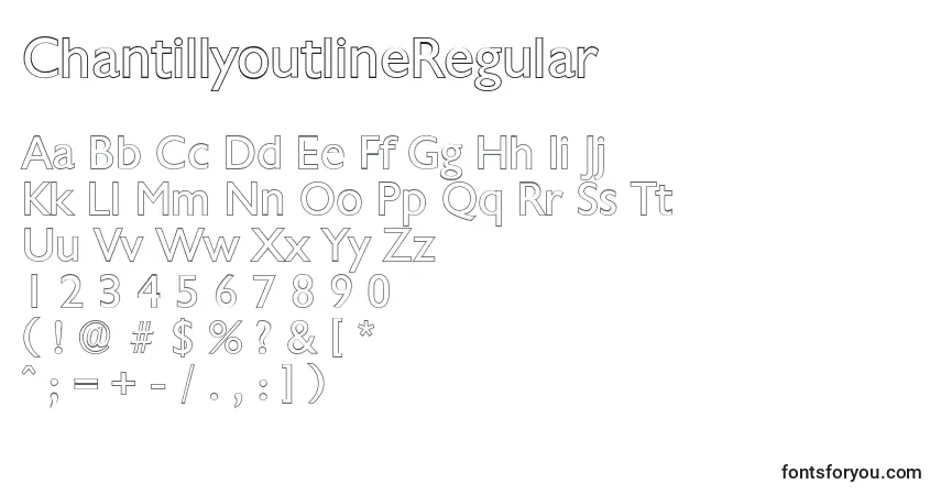Czcionka ChantillyoutlineRegular – alfabet, cyfry, specjalne znaki