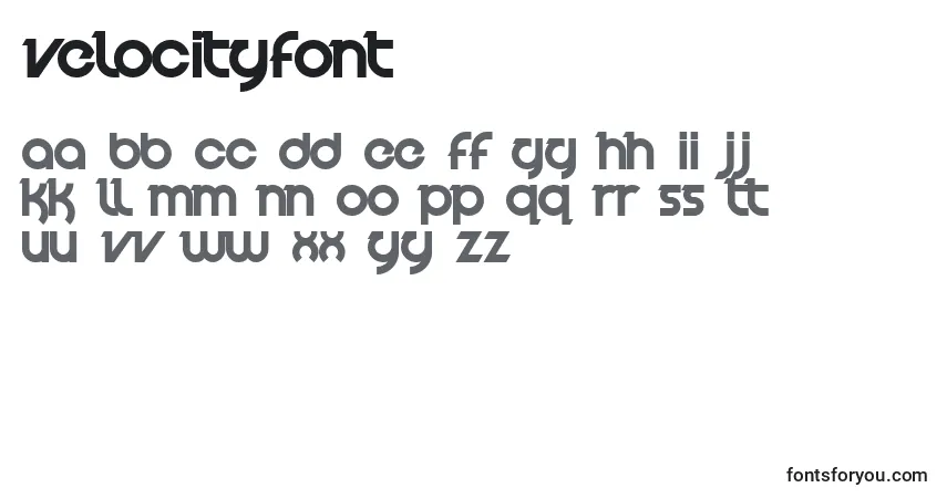 Czcionka VelocityFont – alfabet, cyfry, specjalne znaki