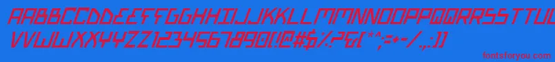 BionicTypeItalic-Schriftart – Rote Schriften auf blauem Hintergrund