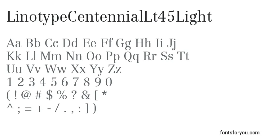 Czcionka LinotypeCentennialLt45Light – alfabet, cyfry, specjalne znaki