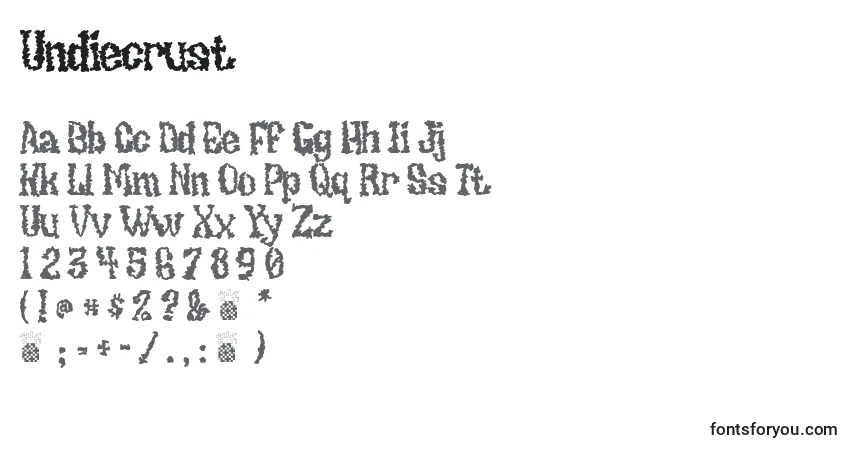 Undiecrust-fontti – aakkoset, numerot, erikoismerkit