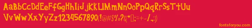 Willyoucallmyname-Schriftart – Orangefarbene Schriften auf rotem Hintergrund