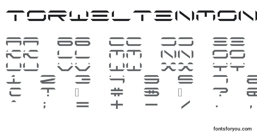 A fonte Torweltenmono – alfabeto, números, caracteres especiais