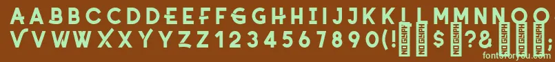 フォントCoyoteSemibolddemo – 緑色の文字が茶色の背景にあります。