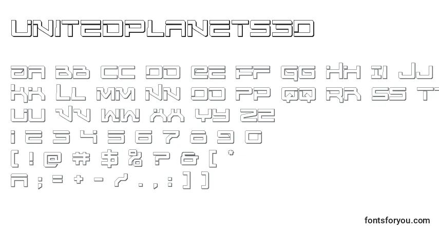 Schriftart Unitedplanets3D – Alphabet, Zahlen, spezielle Symbole