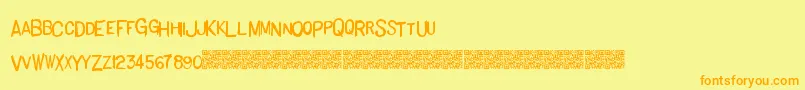 フォントBasichand – オレンジの文字が黄色の背景にあります。