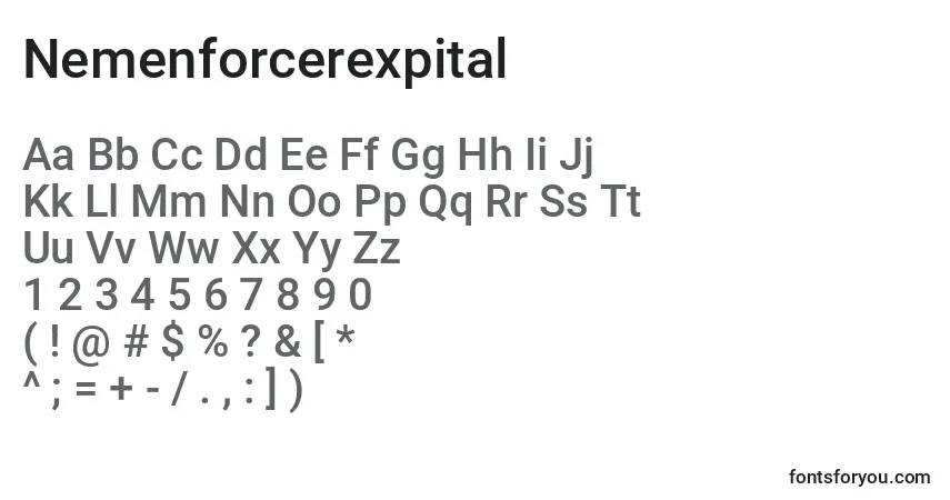 Nemenforcerexpital-fontti – aakkoset, numerot, erikoismerkit