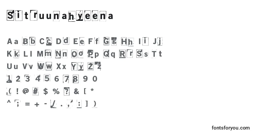 Czcionka Sitruunahyeena – alfabet, cyfry, specjalne znaki