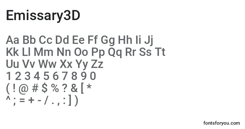 Czcionka Emissary3D – alfabet, cyfry, specjalne znaki