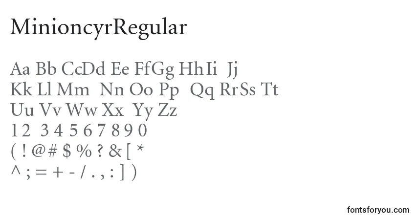 Czcionka MinioncyrRegular – alfabet, cyfry, specjalne znaki