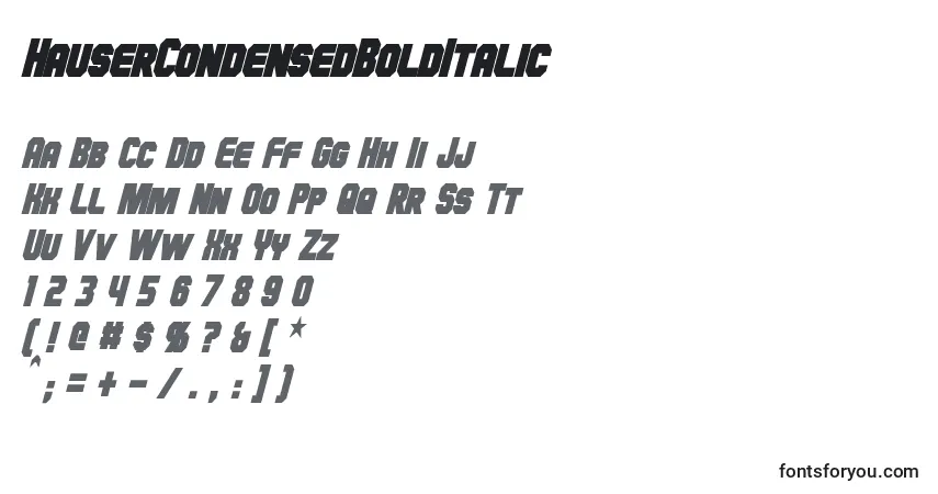 Шрифт HauserCondensedBoldItalic – алфавит, цифры, специальные символы